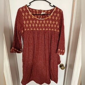 Mata Traders Red and Cream Tunic Dress